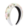 Wide Embroidery Flower Designer Headband Luxury Hair Accessories Sweet Pearl Fashion Sponge Hairband Party Feast Show Gift